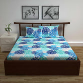 100% Pure Cotton Double Bedsheet For Queen With 2 Pillow Covers - 87 X 100 Inches, Grey & Blue | Soft & Durable For Everyday Use & Bedroom - All Season Comfort