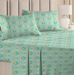Double Bedsheets Queen Size With 2 Pillow Covers Size 90 X 100 Inches, Light Green | Wrinkle Free Super Soft Floral Pattern Breathable - Durable & Long-Lasting