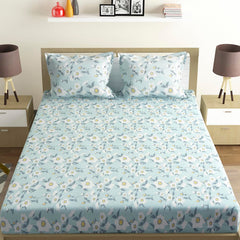 Cotton Rich Double Bedsheet With 2 Pillow Covers - 82 X 84 Inches, Light Blue & White | Skin Friendly Fabric For Everyday Comfort - Perfect Gifting For Wedding Anniversary