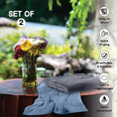 Housse Microfiber Hand Towel 400 Gsm | Premium Quality Towels Ultra Absorbent & Anti-Bacterial For Gym (Steel Grey & Indian Teal) - Pack Of 2