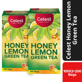 Celest Honey Lemon Green Tea - Pack Of 2 X 100 Enveloped Tea Bags | Helps Boost Metabolism, Zero Calories, Manage Waistline - Green Tea For Weight Loss