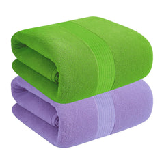 House Of Terry 100% Cotton Bath Towel 1000 Gsm | Quick Dry, Soft & Absorbent, Fade-Resistant, Skin-Friendly Large Size Towel (Spring Green & Lilac) - Pack Of 2