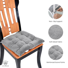 Square Chair Pads Cushion, For Comfortable Sitting, Grey Color - 40 X 40 Cm | Seat Cushions With Ties For Sitting, Pooja, Dining & Office Table | Furniture Cushion, Washable - Pack Of 2