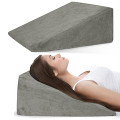 Wedge Pillow, Back Support Pillow For Neck Pain, Medium Firm, Grey Color | Pillow For Headaches, Reflux, Shoulders, Back Pain & High Resilience, Velvet Fabric, Adjustable Pillow - Pack Of 1