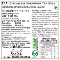 The Tea Trove Organic Spearmint Herbal Tea Bags - 40 Pyramid Tea Bags | Environmentally Friendly Packaging - Eco Friendly, Caffeine Free