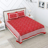 Jaipuri Bedsheets For Double Bed King Size With 2 Pillow Covers - 90 X 100 Inches, Red & White | Soft & Durable For Everyday Use & Bedroom - All Season Comfort