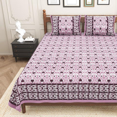 Pure Cotton King Size Bedsheet 2 Matching Pillow Covers | 100x108 Inches, Purple & Brown | Traditional Jaipuri Printed Bedsheet | Ideal Wedding Gift, Housewarming, Special Occasion Surprise