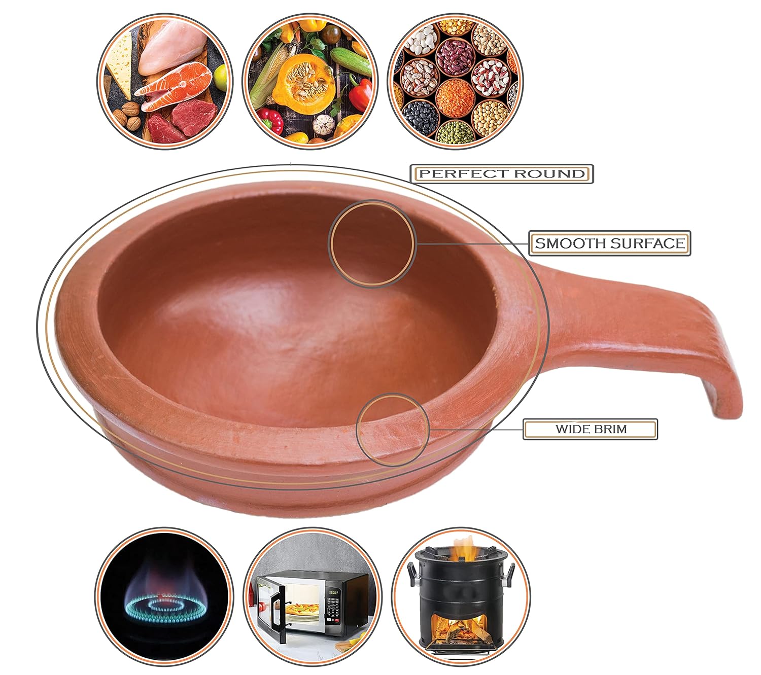 Uncoated Clay Fry Pan For Cooking & Serving With 2 Wooden Spatulas Complimentary - Red, 1 Liter | Pre-Seasoned Mud Vessel - Unglazed, Double Fired, Hand Crafted | Mitti Tadka Pan Uncoated Clay Fry Pan For Cooking & Serving With 2 Wooden Spatulas Complimentary - Red, 1 Liter | Pre-Seasoned Mud Vessel - Unglazed, Double Fired, Hand Crafted | Mitti Tadka Pan