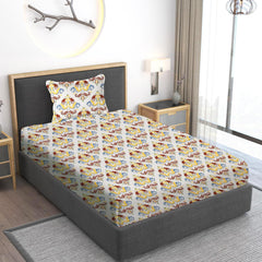 Print Cotton 1 Single Bedsheet With 1 Pillow Cover - 60 X 90 Inches, Multicolor | Soft & Breathable Fabric, Skin-Friendly Bed Sheet For All Seasons