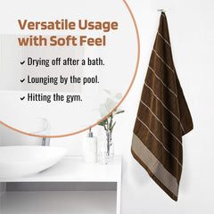 Kuber Industries Cotton Bath Towel 500 Gsm | Wrinkle Resistant Towels | Quick-Dry Travel Towel For Men & Woman Plain Lining Border -Brown (Pack Of 1)