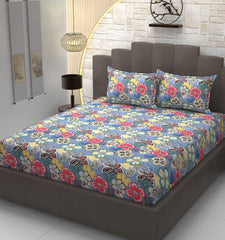 King Size Elastic Fitted Bedsheets With 2 Pillow Covers - 90 X 100 Inches, Multicolor | Soft Wrinkle Free & Breathable Elastic Bedsheets - Durable & Long Lasting Bedsheet