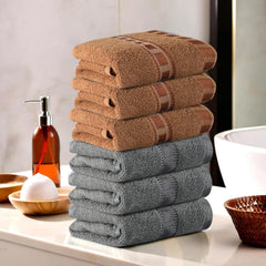 Kuber Industries Soft Cotton Face Towels 1200 Gsm | Easily Washable Towels & Workout Gym Napkins For Men - Grey & Golden (Pack Of 6)