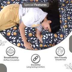 100% Pure Cotton Double Bedsheet For Queen With 2 Pillow Covers - 87 X 100 Inches, Navy & Orange | Soft & Durable For Everyday Use & Bedroom - All Season Comfort