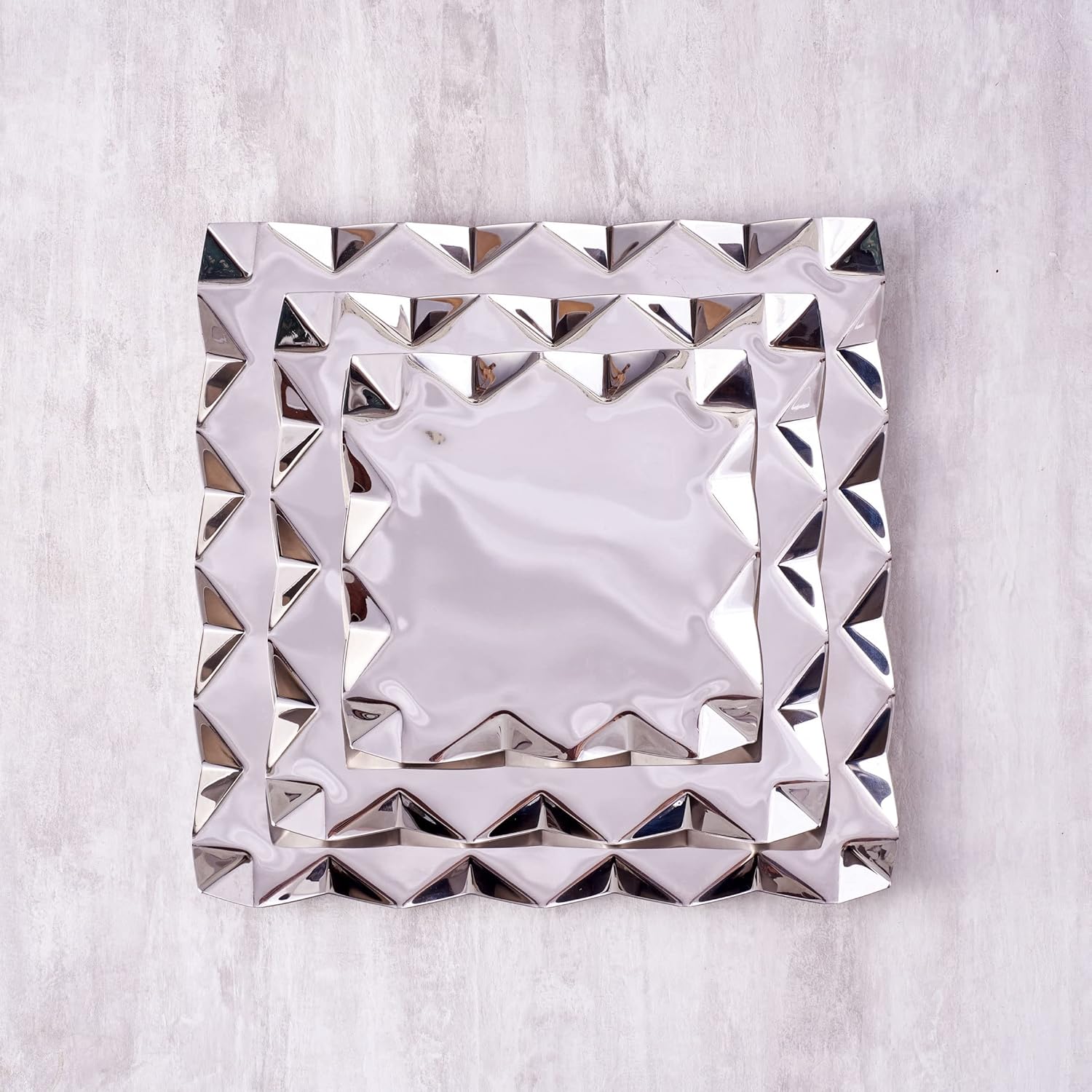 Designer Chrome Stainless Steel Square Platter, Small - Criss Cross Series | Zig Zag Serving Tray For Food Dessert Fruit, Coffee & Tea Designer Chrome Stainless Steel Square Platter, Small - Criss Cross Series | Zig Zag Serving Tray For Food Dessert Fruit, Coffee & Tea