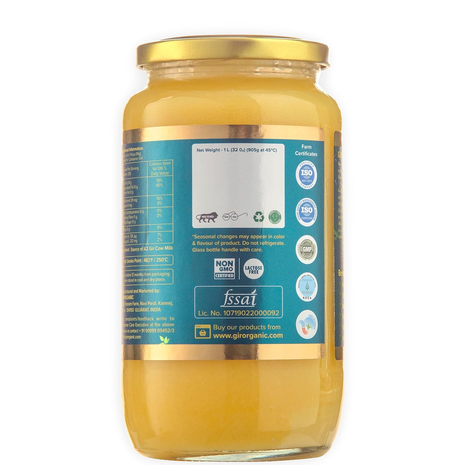 100% Pure A2 Gir Cow Ghee By Girorganic | Rich In Nutrients Healthy & Protein Fiber Desi Ghee Perfect For Body Health | (1 Litre) 33.8 Ounce | Jar Pack 100% Pure A2 Gir Cow Ghee By Girorganic | Rich In Nutrients Healthy & Protein Fiber Desi Ghee Perfect For Body Health | (1 Litre) 33.8 Ounce | Jar Pack