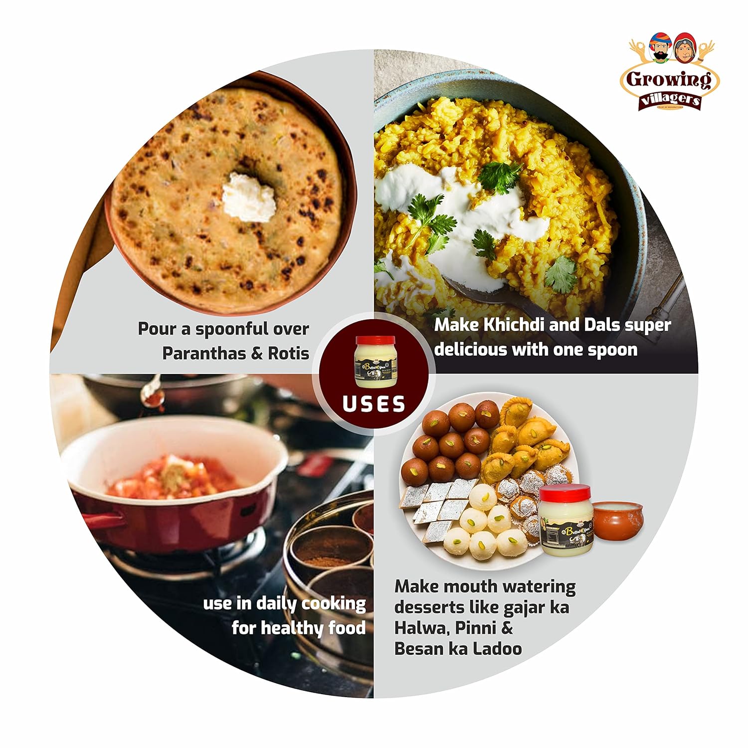 Organic Pure A2 Buffalo Ghee By Growing Villagers | Good Source Of Energy Healthy & Nutrients Desi Ghee For Bones Health | (500ml) 16.9 Ounce | Jar Pack Organic Pure A2 Buffalo Ghee By Growing Villagers | Good Source Of Energy Healthy & Nutrients Desi Ghee For Bones Health | (500ml) 16.9 Ounce | Jar Pack