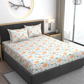 Elastic Fitted Floral Cotton Bedsheets For Double Bedsheets With 2 Pillow Covers - 60x78 Inches, Green | All Around Elastic Fitted Queen Size Bedsheet