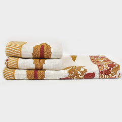Mafatlal Madhuban Premium Cotton 1 Bath & 2 Hand Towel 700 Gsm | Hand Printed, Indian Floral Designs Towel (Oil Yellow) - 3 Pcs