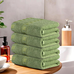 Urbane Home Cotton Hand/Face Towels 800 Gsm | Easily Washable Workout Gym - Green (Pack Of 4)