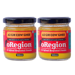 Premium A2 Gir Cow Ghee By oRegion | Delicious & Nutritious Healthy Desi Cow Ghee Good For Strengthens Bones | 200ml (100ml * 2) 6.7 Ounce | Jar Pack