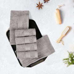 Trident Soft Comfort Air Rich 100% Cotton Towel 500 Gsm | Highly Absorbent Towels For Men/Women, 6 Pcs Face Towel Set (Charcoal)