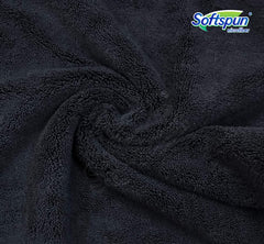 Softspun Microfiber High Loop Cleaning Cloths Towel 600 Gsm | Highly Absorbent, Lint & Streak Free, Multi-Purpose Wash Cloth For Kitchen, Window, Silverware - Pack Of 5 (Black)
