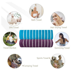 Casa Copenhagen Designed In Denmark Estatic Super Soft 2 Pieces 100% Cotton Large Bath Towel - Teal Blue & Dark Purple