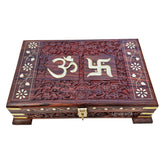 Wooden Om Box For Good Luck Jewellery Box, Decorative Case, Kit| Vanity, Organiser For Women, Necklaces, Cash, Gold 11 X 7 Homely Plain, Colour - Brown