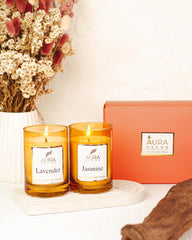 LAVENDER & JASMINE FRAGRANCE GLASS CANDLE | AROMA CANDLE SCENTED CANDLE SOY WAX