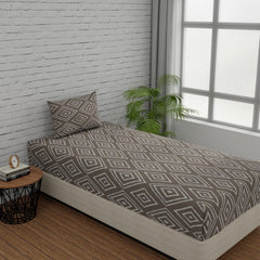 144 TC Bedsheet For Single Bed Cotton With Pillow Cover - 55 X 88 Inches, Taupe | Soft & Breathable Premium Printed Design Bedsheet