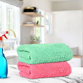 Kuber Industries Cleaning Towel 350 Gsm | Reusable Cleaning Cloths For Kitchen, Duster & Home Cleaning Towel - Pack Of 2 (Green & Pink)