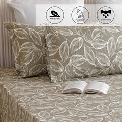 Printed Flat Double Bedsheet With 2 Pillow Covers - 84 X 90 Inches, Tana Green | Soft Breathable & Wrinkle Free | 210 Thread Count