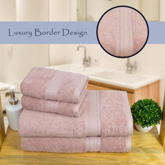 Rangoli 100% Cotton Fibre 2 Bath & 2 Hand Towel 1400 Gsm | Highly Durable & Super Absorbent Towel | Skin-Friendly & Quick Drying Luxury Towels (Peach) - Pack Of 4