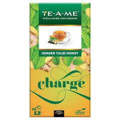 TE-A-ME Charge Ginger Tulsi Honey Tea - 25 Infusion Tea Bags | Boosts Immunity, Helps In Digestion - Caffeine Free, Biodegradable