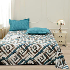 Bedsheets For Double Bed With 2 Pillow Cover - 92 X 98 Inches, Cyan & White | Satin Finish Microfiber Queen Size Bedsheet | Skin Friendly & Breathable Fabric