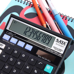 Saya Sy-512GT1 Check And Correct Basic Desktop Calculator With 12-digit Large Display | Dual Power (Solar & Battery) | GT, MU, MRC Functions | Ergonomic Design For Office | 1 Year Warranty