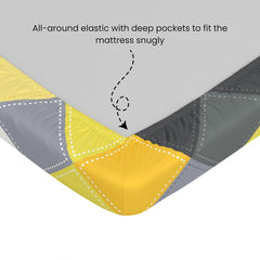 Cotton Elastic Fitted Bedsheet Single Bed With 1 Pillow Cover - 36 X 78 Inches, Yellow & Grey | Perfect For Everyday Use | Ultra-Soft & Breathable