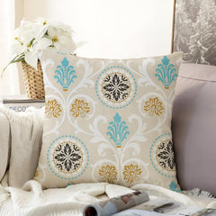 Microfiber Square Pillow Cushion For Sofa & Bed, Light Beige - 24 X 24 Inch | Damask Deign, Soft, For Comfort & Back Support | Breathable, Premium Cotton Cushion Cover With Zip - Set Of 1