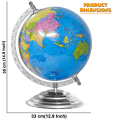 Educational Globe - 15 Inch Height Metal Base + India Political Map (70 X 100 Cm) - Home & Office Decor, World Globe For Gifting & Kids Learning