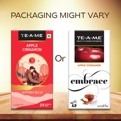 TE-A-ME Embrace Apple Cinnamon Tea - Pack Of 4 X 25 Tea Bags | Boosts Energy, Reduces Fine Lines & Wrinkles - Sugar Free, Caffeine Free | Enjoy Hot Or Cold - Fruit Tea Bags