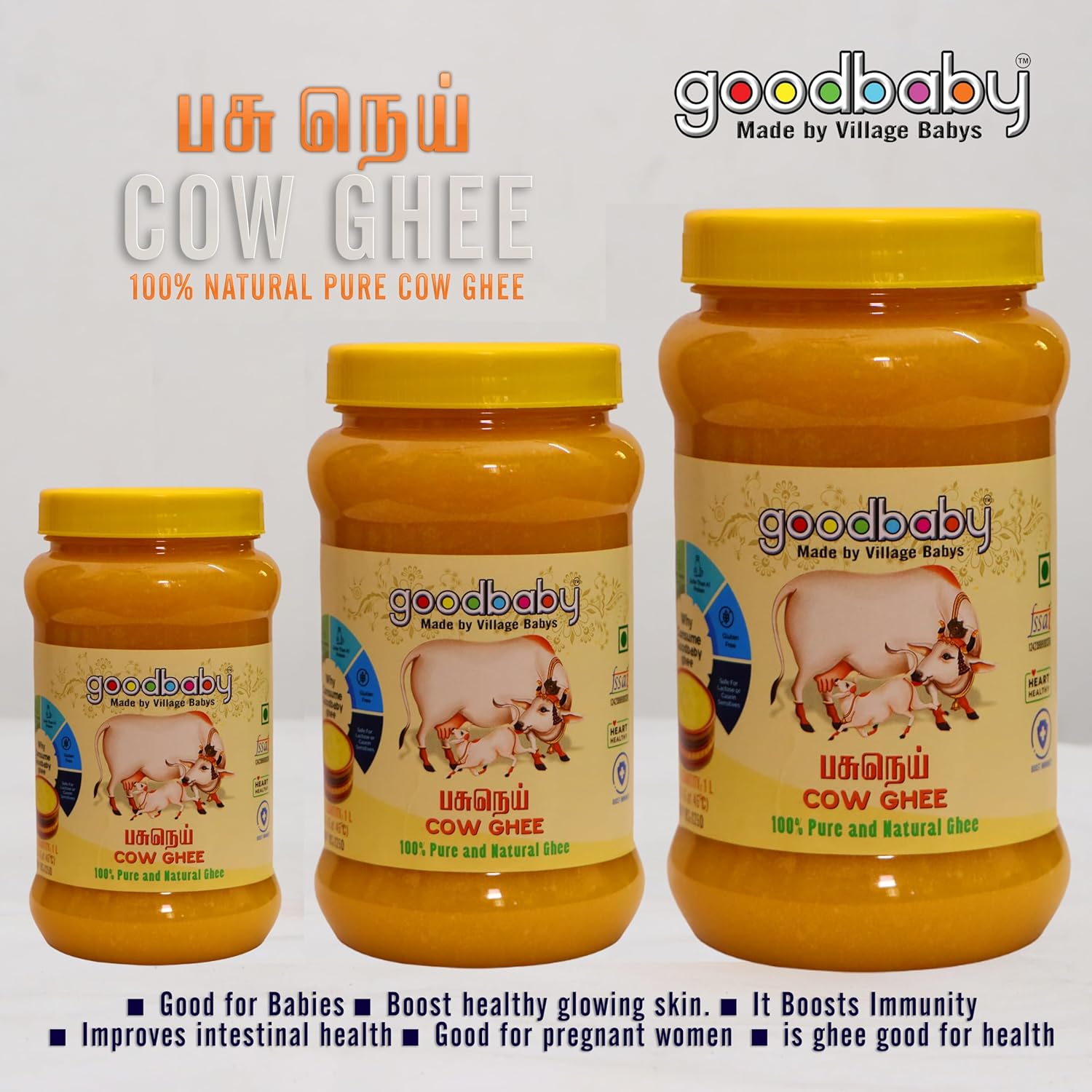 100% Natural Cow Ghee By Goodbaby Made In Village Babys | Traditional Curd-Churned Pure Cow Ghee Good For Heart Health | (250ml) 8.4 Ounce | Jar Pack 100% Natural Cow Ghee By Goodbaby Made In Village Babys | Traditional Curd-Churned Pure Cow Ghee Good For Heart Health | (250ml) 8.4 Ounce | Jar Pack