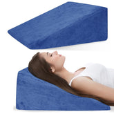 Wedge Pillow, Back Support Pillow For Neck Pain, Medium Firm, Blue Color | Pillow For Headaches, Reflux, Shoulders, Back Pain & High Resilience, Velvet Fabric, Adjustable Pillow - Pack Of 1