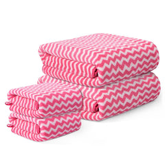 Kuber Industries Cotton Bath & Hand Towels 1400 Gsm | Quick Absorbent Easily Washable For Men & Women Workout Gym Napkins For Men - Zig Zag - Pink (Pack Of 4)