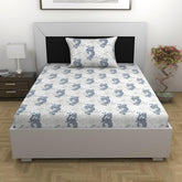 100% Cotton Single Bedsheet With 1 Matching Pillow Covers - 57 X 87 Inches, Grey & Blue | All Weather Comfort & Bedroom - Softness & Natural Breathability