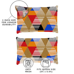 Queen Size Bedsheet With 2 Matching Pillow Covers - 88 X 100 Inches, Multicolor | All Around Elastic Fitted Breathable & Soft Touch Bedsheet