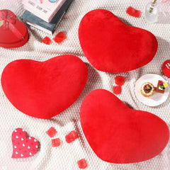Plush Heart-Shaped Decorative Cushions, Soft Red Valentine Pillows, Red - 12 X 10 Inch | Versatile Use - For Sofa, Thoughtful Gifts For Special Occasions & Celebrations - Set Of 3