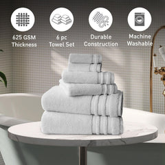 Mytrident Finesse 100% Cotton 2 Bath + 2 Hand & 2 Face Towels 1800 Gsm (Grey) -6 Piece