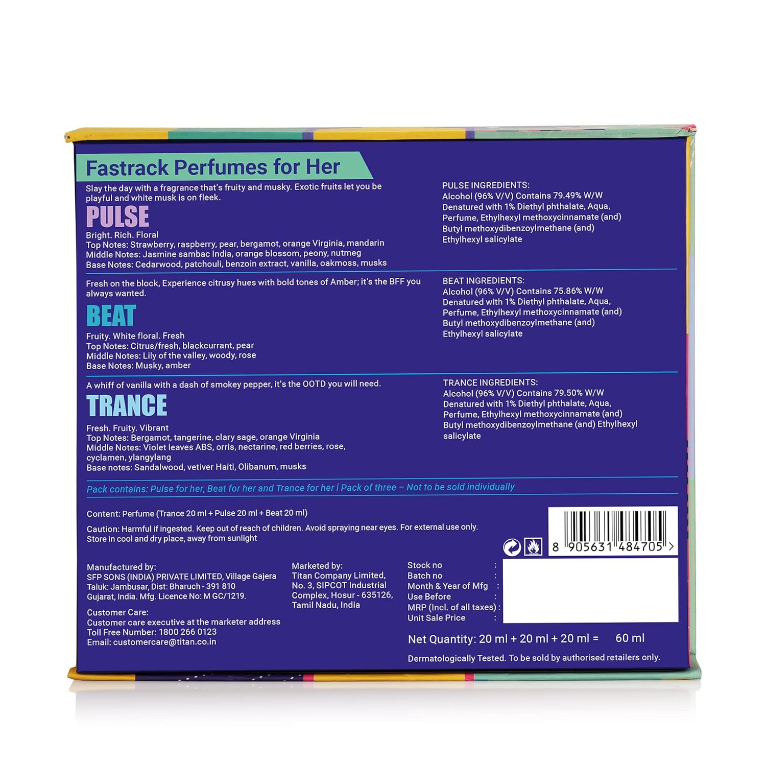 Fastrack Trance + Pulse + Beat For Her Eau De Parfums 20ml 0.6 Fl.oz. Each Pack Of 3 | Travel & Gift Set For Women Fastrack Trance + Pulse + Beat For Her Eau De Parfums 20ml 0.6 Fl.oz. Each Pack Of 3 | Travel & Gift Set For Women