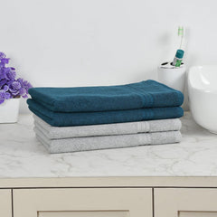Fresh From Loom Luxury Fur Collection Hand Towel 500 Gsm Napkins Cotton High Absorbency Double Stitched Size (Denim & Light Grey) - Set Of 4
