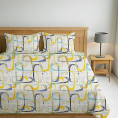 Luxurious Queen Size Bedsheet For Double Bed With 2 Pillow Cover - 90 X 90 Inches, White & Yellow | Perfect For Daily Use, Guest Rooms | Gift For Housewarmings, Weddings